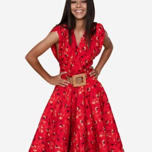 Vestido corto flores rojo